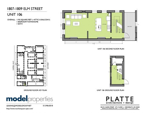 Floor plan for 1 bed, 1 bath, 1195 sqft